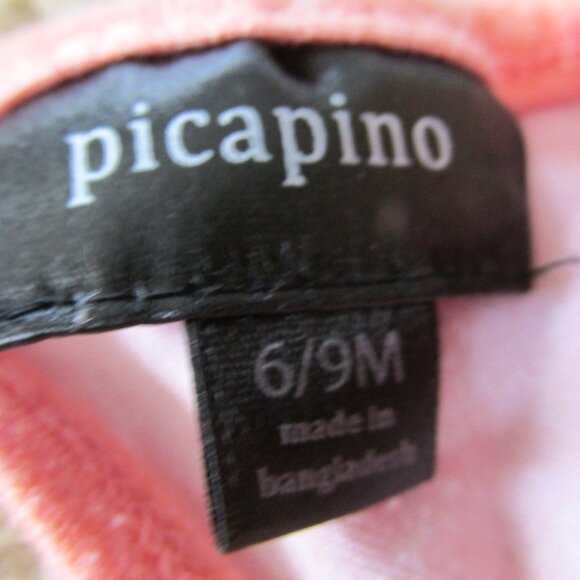 Picapino Romper Girls Size 6-9M Pink Coral White Short Sleeve Heart Keyhole Back - Picture 3 of 8